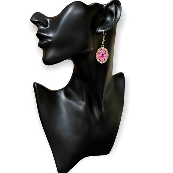 Rhinestone Flower Design Drop Earrings - Picture 1 of 3